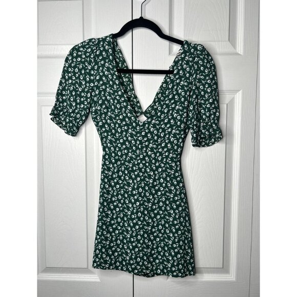 Reformation Brielle Green White Printed Short Sleeve Mini Dress Women's Size 2 - Picture 9 of 9
